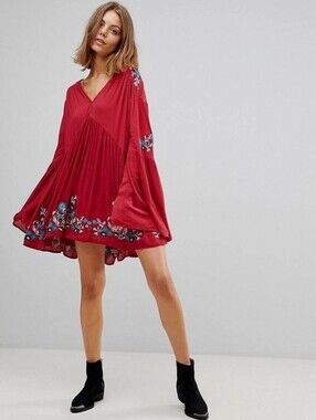 Free People Te Amo Embroidered Babydoll Mini Dress sz XS